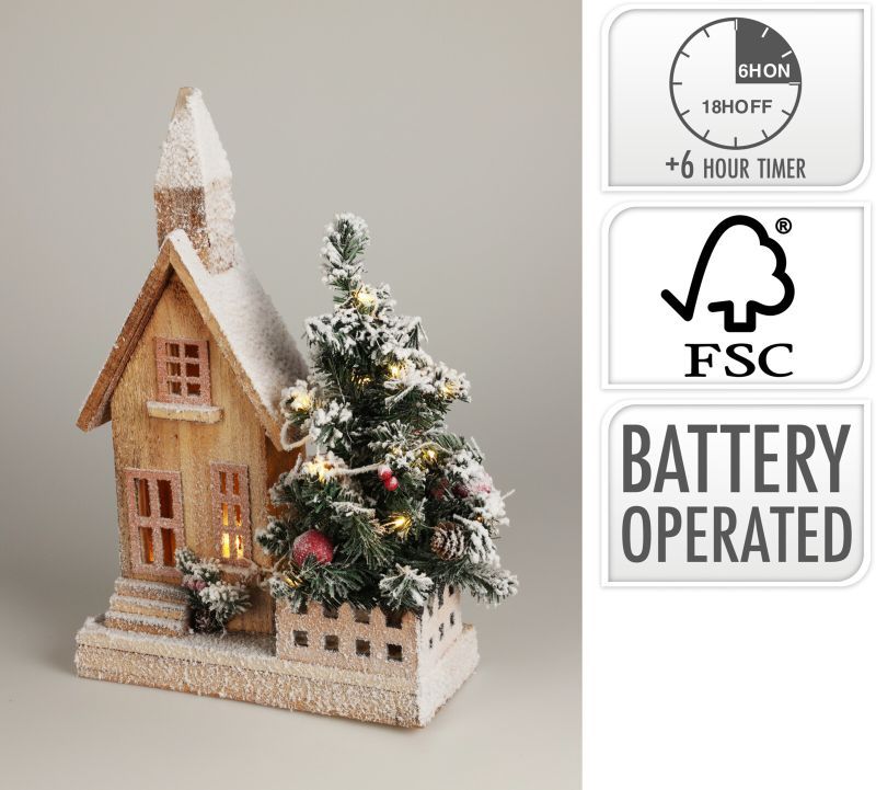 Verlicht Kersthuis - 44Cm