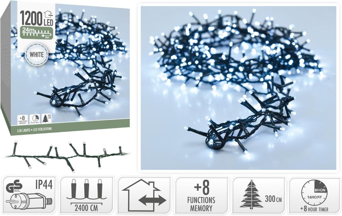 Microcluster - 1200 Led - 24M - Wit - Timer - Lichtfuncties - Geheugen - Buiten