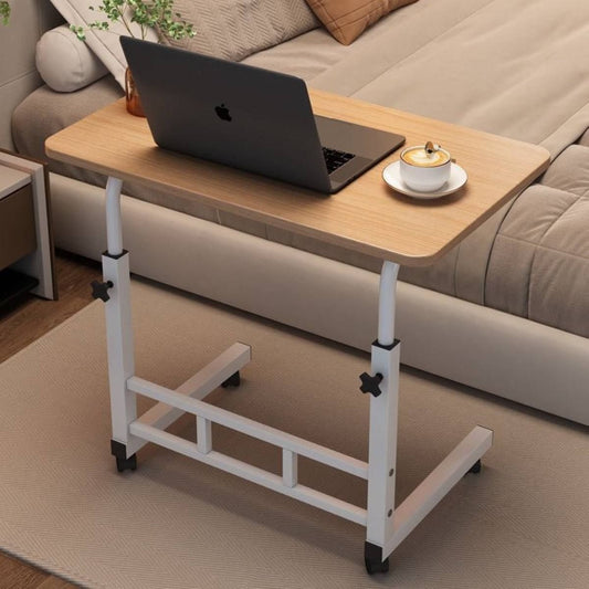 Adjustable Laptop Table for Bed & Sofa Mobile Desk with Wheels Height Adjustable, 80x40cm - Afanaya