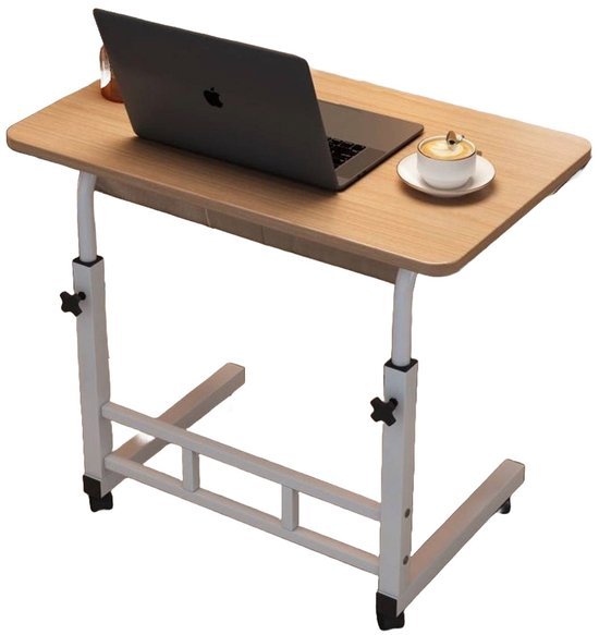 Adjustable Laptop Table for Bed & Sofa Mobile Desk with Wheels Height Adjustable, 80x40cm - Afanaya