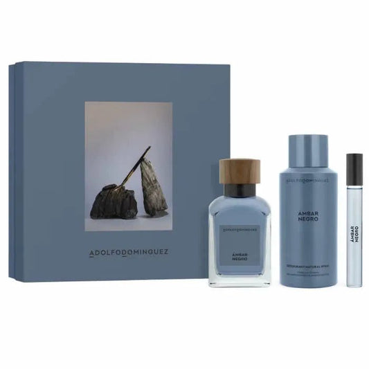 Adolfo Dominguez Ambar Negro Eau de Parfum Spray 120ml Coffret 3 Produits Parfum Homme - Afanaya