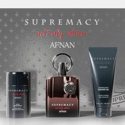 Afnan Supremacy Intense Coffret - 100ml EDP + Bath Gel + Deodorant Stick - Afanaya