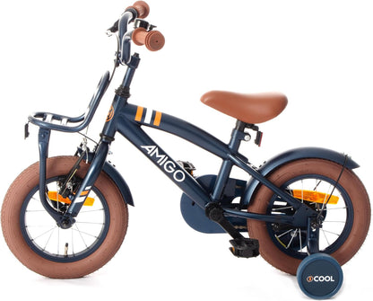 AMIGO 2Cool Boys Kids Bike 12" with Coaster Brake and V - Brake From 3 to 5 Years - Blue - Afanaya