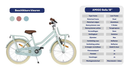 AMIGO Bella 18" Girls Bike Salmon Pink Kids Bicycle with Back Pedal Coaster Brake - Afanaya