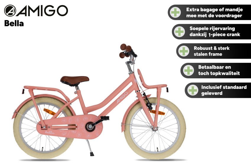 AMIGO Bella 20" Girls Bike Kids Bicycle with Back - Pedal Coaster Brake & Front Carrier - Afanaya