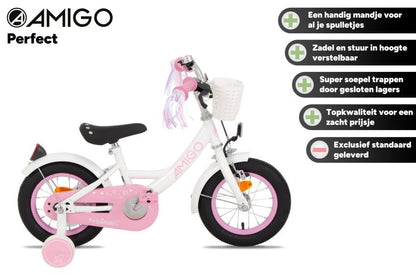 AMIGO Perfect 12" Girls Bike Kids Bicycle with Coaster Brake Lightweight Cycle - Afanaya