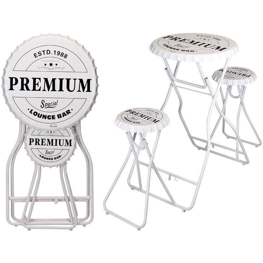 White Bar Table With 2 Chairs Outdoor Patio Set Compact Space Saving Garden Furniture.