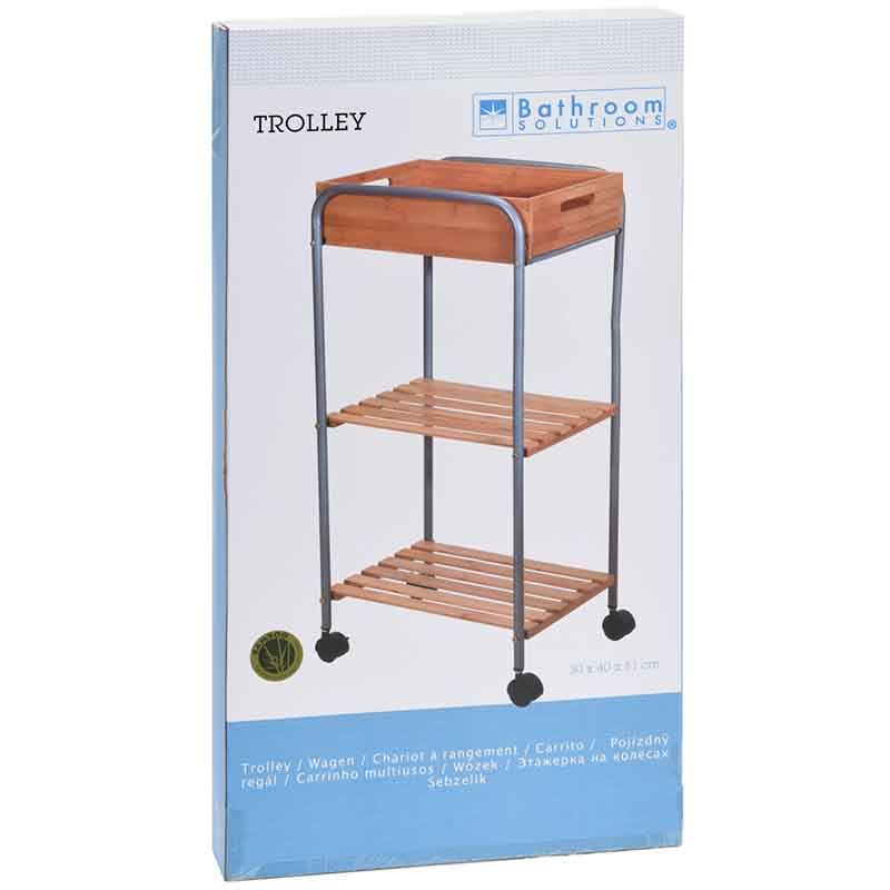 Bathroom Storage Trolley – Bamboo & Metal Organizer with Shelves for Modern Bathroom - Afanaya