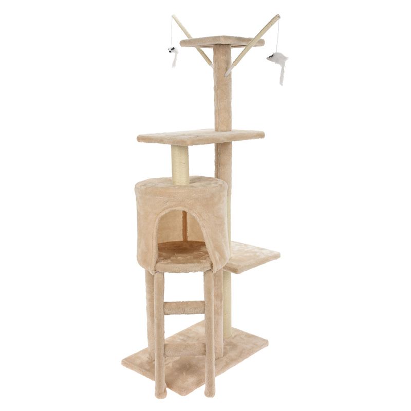Cat Scratching Tower Beige Cat Tree with Scratching Posts & Activity Playhouse for Cats - Afanaya