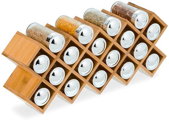 Ceruzo Herb Rack with 18 Glass Spice Jars Kitchen Seasoning Organizer with Labels & Marker Pen - Afanaya