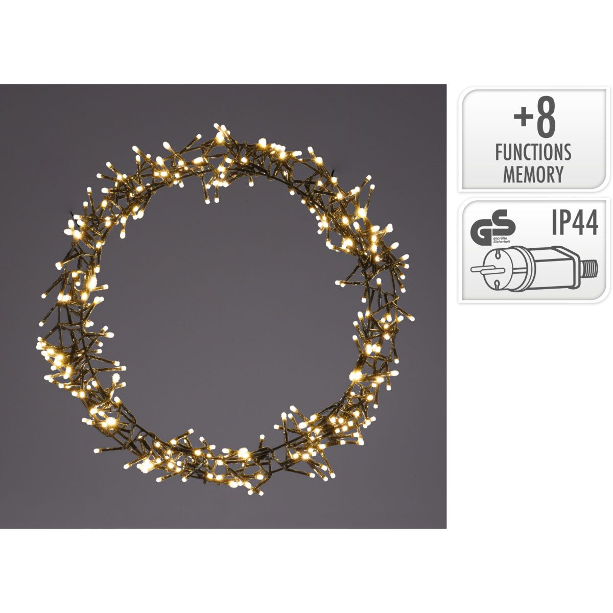 Ceruzo Kerstring Met Verlichting - 400 Led - Ø48 Cm - Warm Wit - 8 Lichtfuncties - Voor Binnen En Buiten - Afanaya