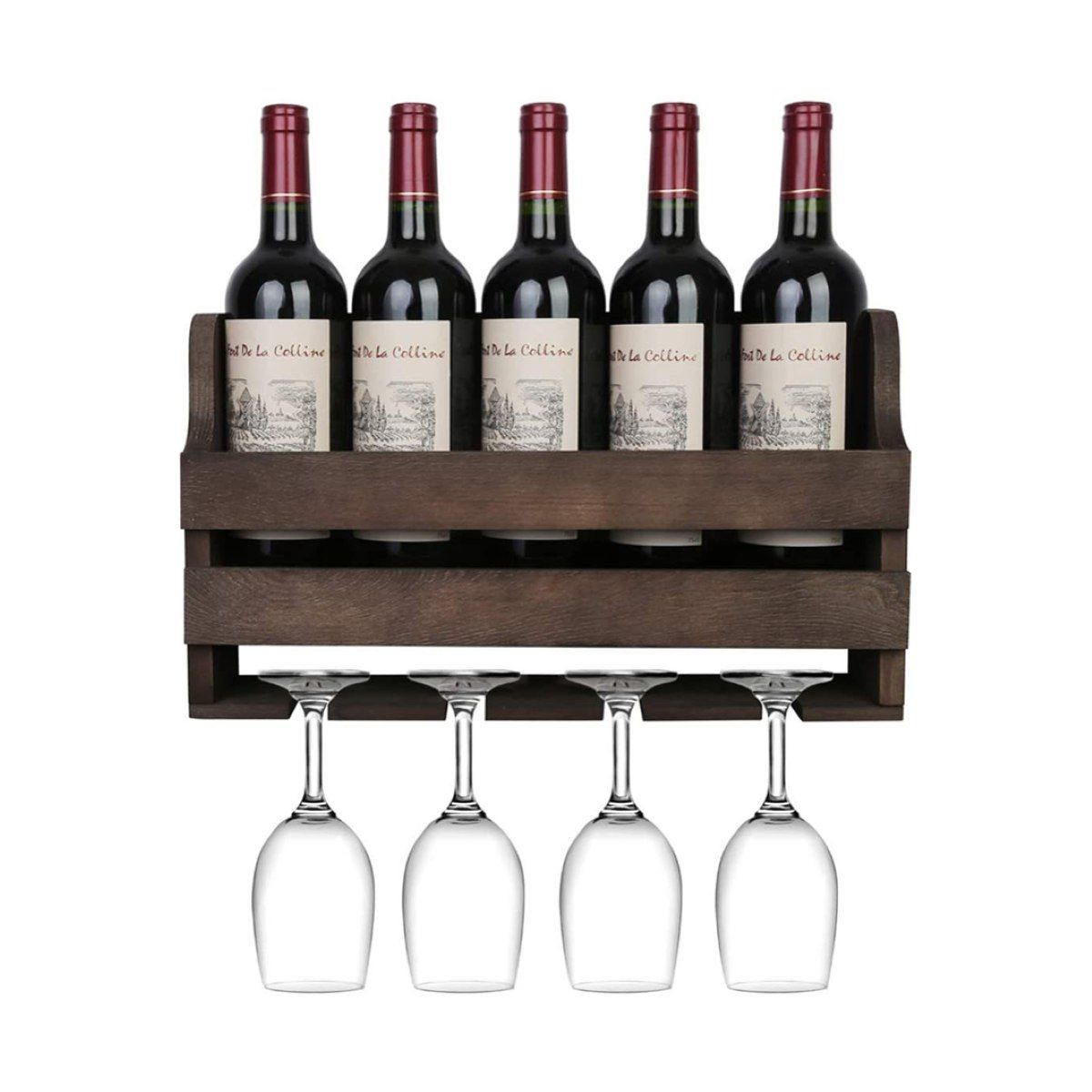 Ceruzo Wooden Wine Rack Wall - Mounted Bottle Holder & Stylish Wine Storage for Home Bar & Kitchen - Afanaya