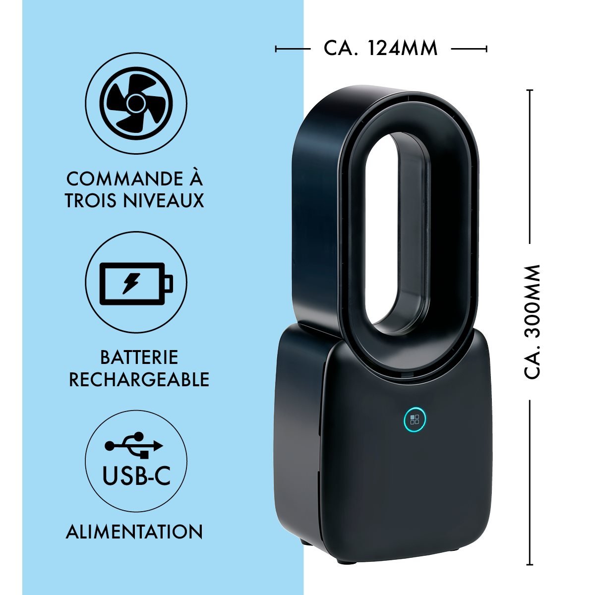 Lifetime Air Bladeless Table Fan – Quiet USB-C Desk Fan with LED Mood Light.