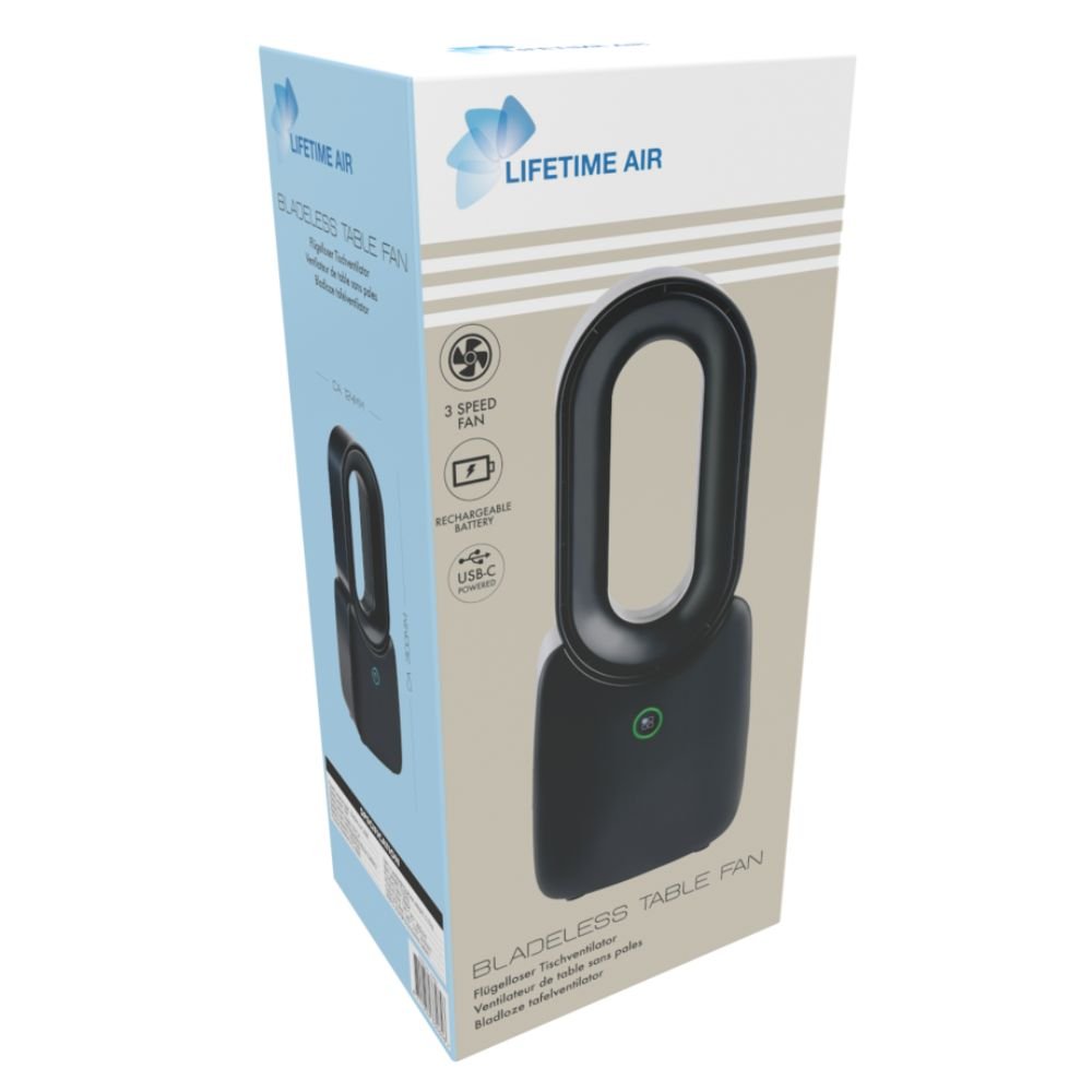 Lifetime Air Bladeless Table Fan – Quiet USB-C Desk Fan with LED Mood Light.