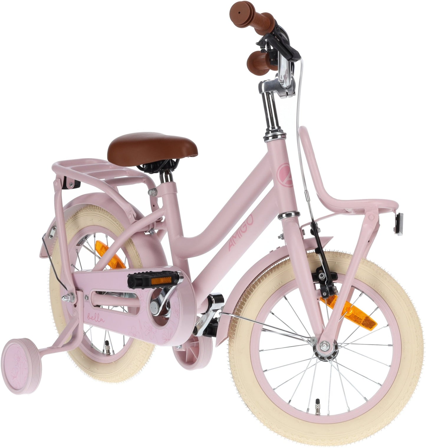 Girls Bike 14 Inch AMIGO Bella With Handbrake Coaster Handlebar Padding and Training Wheels - Pink - Afanaya