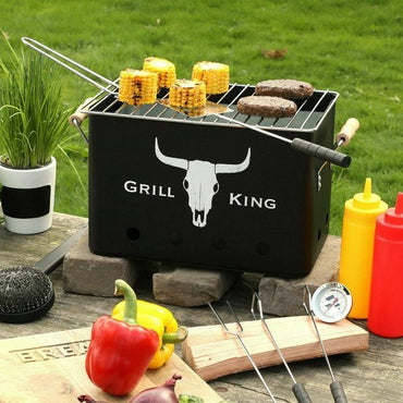 Grill King Black Non - Stick BBQ Grill Pan Indoor & Outdoor Cooking - Afanaya