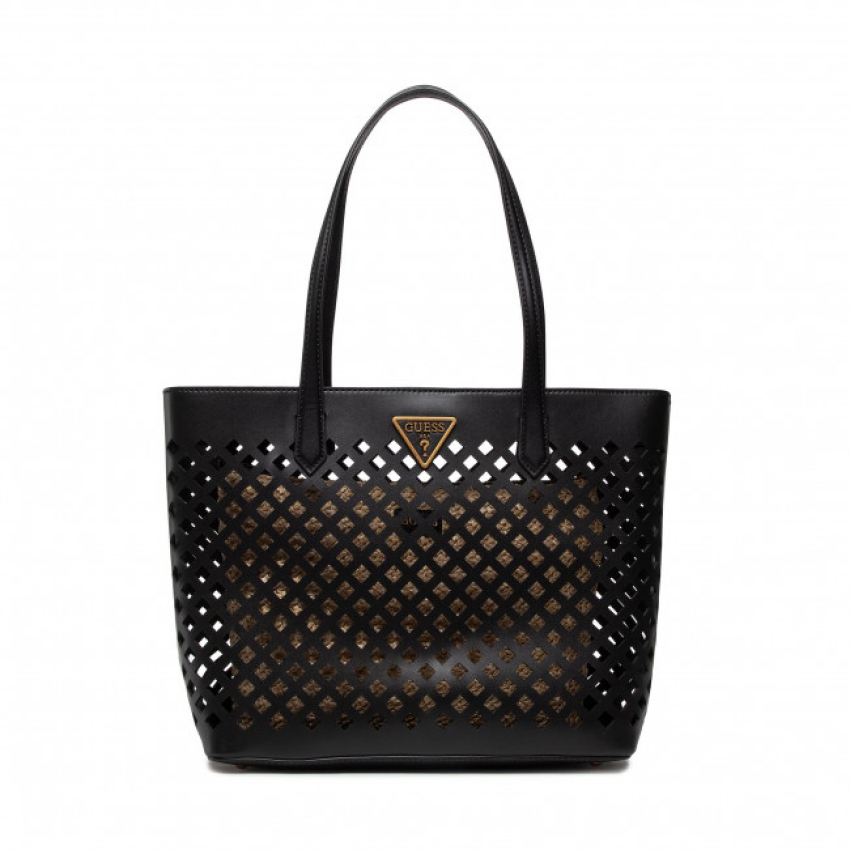 Sac à main Guess Aqua en textile noir et marron pour femme — Sac de créateur de luxe bicolore (29x32/40x12 cm)