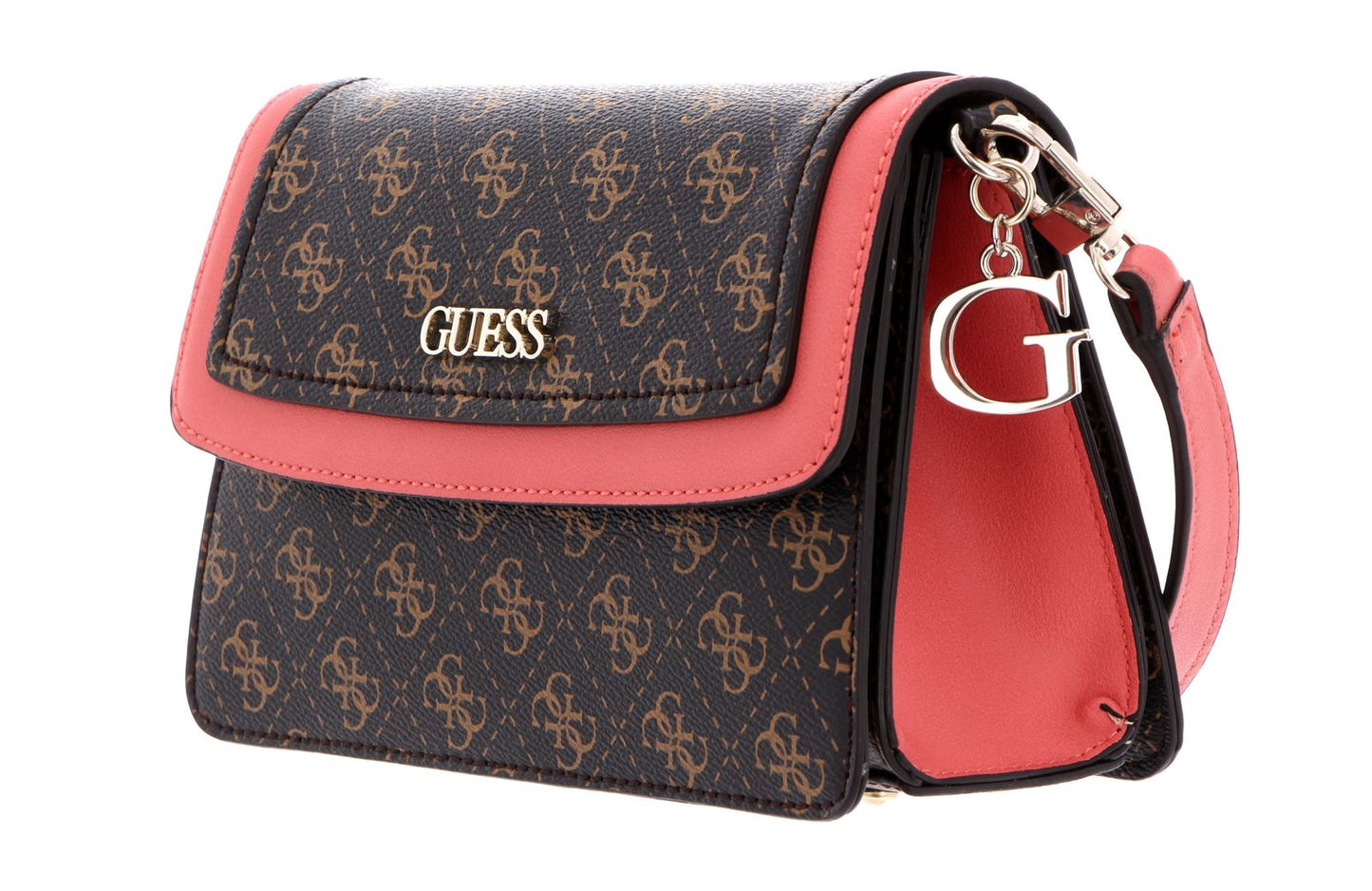 Guess Sac bandoulière Camy 4G Logo marron corail – Sac à main de créateur pour femme