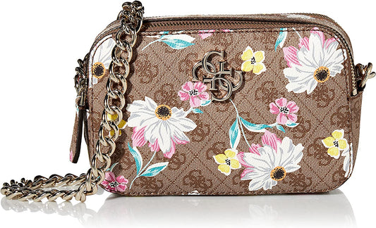Sac bandoulière floral Guess Noelle — Sac à main textile de luxe à double fermeture éclair pour femme