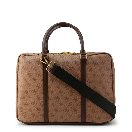 Guess, Vezzola, Polyurethane, Textile Briefcase, Laptop Compartiment, Brown, For Men.