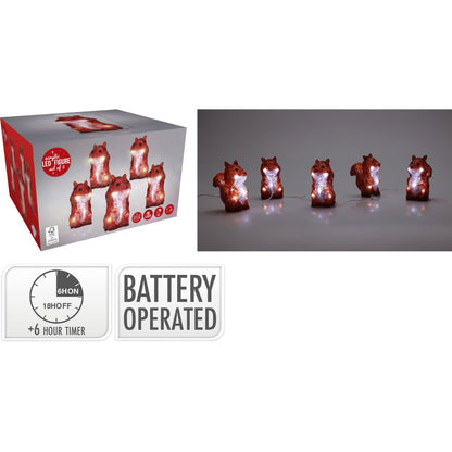 Kerstfiguur Acryl - Eekhoorns - Led - Set Van 5 - Afanaya