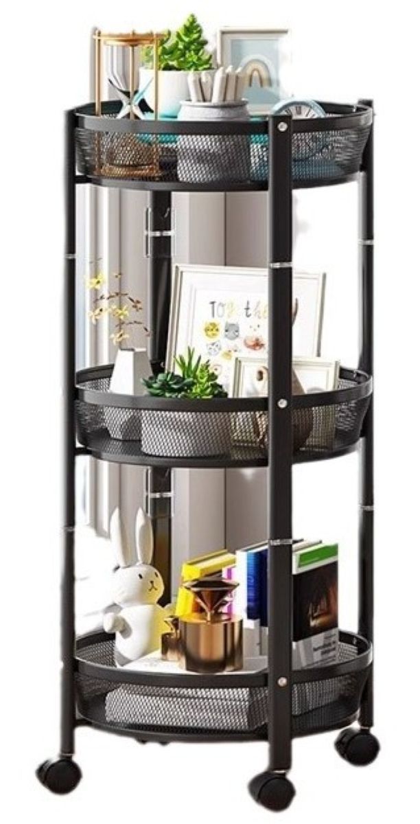 Kitchen Trolley 3 Layer Storage Cart for Kitchen or Laundry Room with Wheels - Black - Afanaya