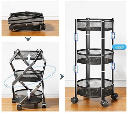 Kitchen Trolley 3 Layer Storage Cart for Kitchen or Laundry Room with Wheels - Black - Afanaya