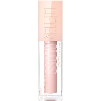 Maybelline New York Lifter Gloss in light pink shade with hyaluronic acid, moisturizing lip gloss bottle.