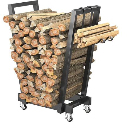 Metal Wood Rack – Rolling Firewood Storage Stand.