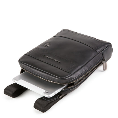 Piquadro, Obidos, Leather Crossbody Bag, Black, 17 x 22 x 5.00 cm, For Men