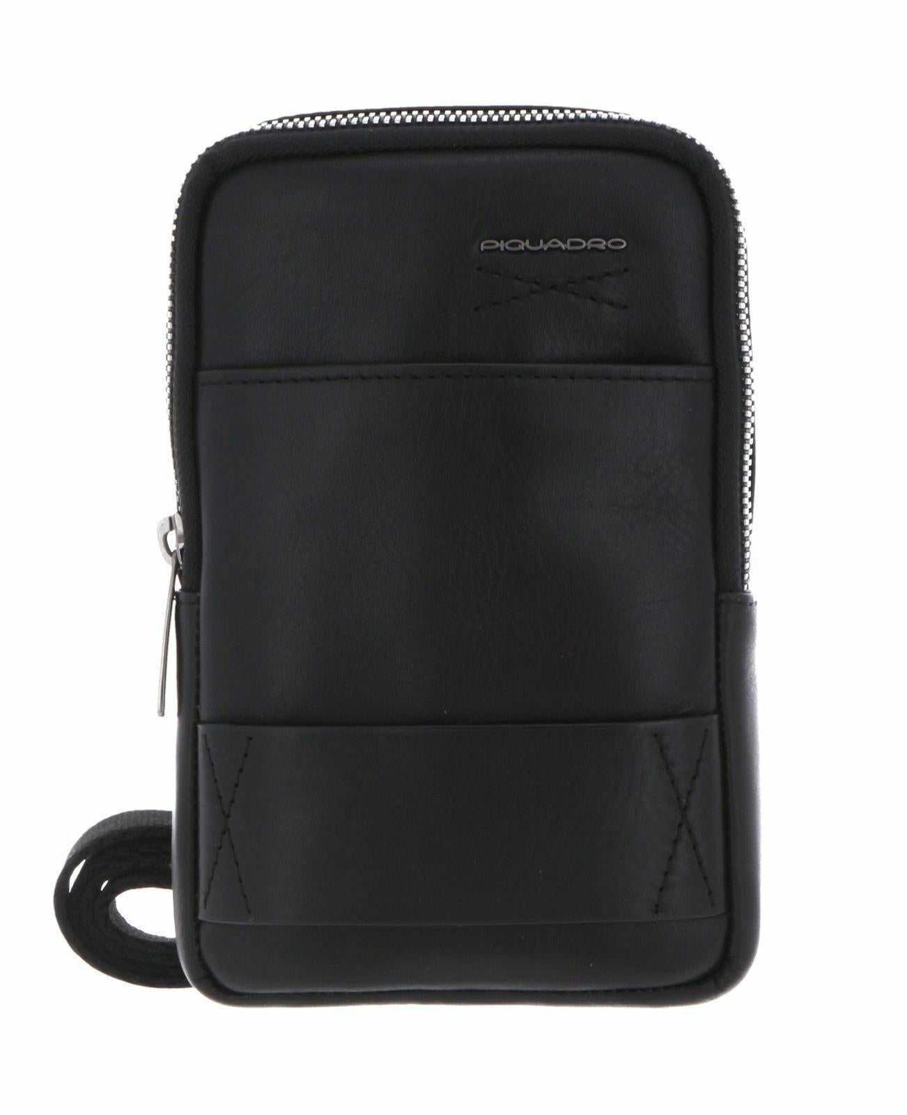 Piquadro Obidos Men's Leather Crossbody Bag Black Italian Design.