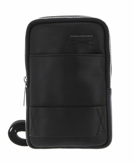Piquadro Obidos Men's Leather Crossbody Bag Black Italian Design.