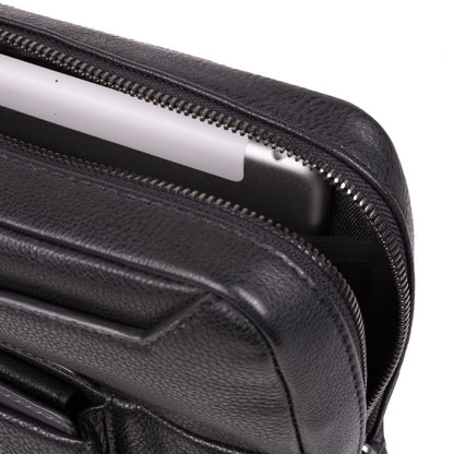 Piquadro, Tallin, iPad Sleeve, Leather Crossbody Bag, Black, CA1816W108, 21.5 x 27 x 7 cm, For Men