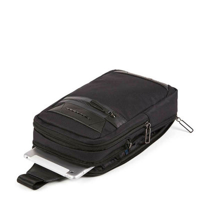 Piquadro, Trakai, Leather & Fabric, Mono Sling, Textile Crossbody Bag, Black, 42021990, 31 x 18 x 7 cm, For Men