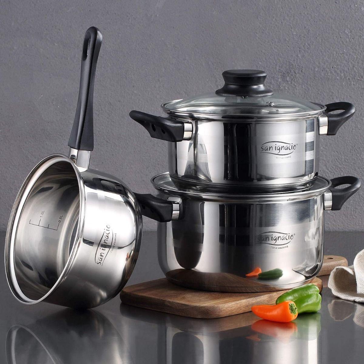 San Ignacio Toledo 5-Piece Stainless Steel Cookware Set With Lids For Starter Student Or Camping.
