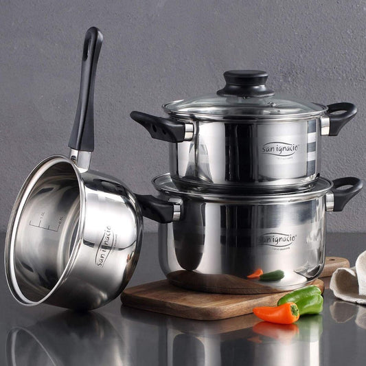 San Ignacio Toledo 5-Piece Stainless Steel Cookware Set With Lids For Starter Student Or Camping.