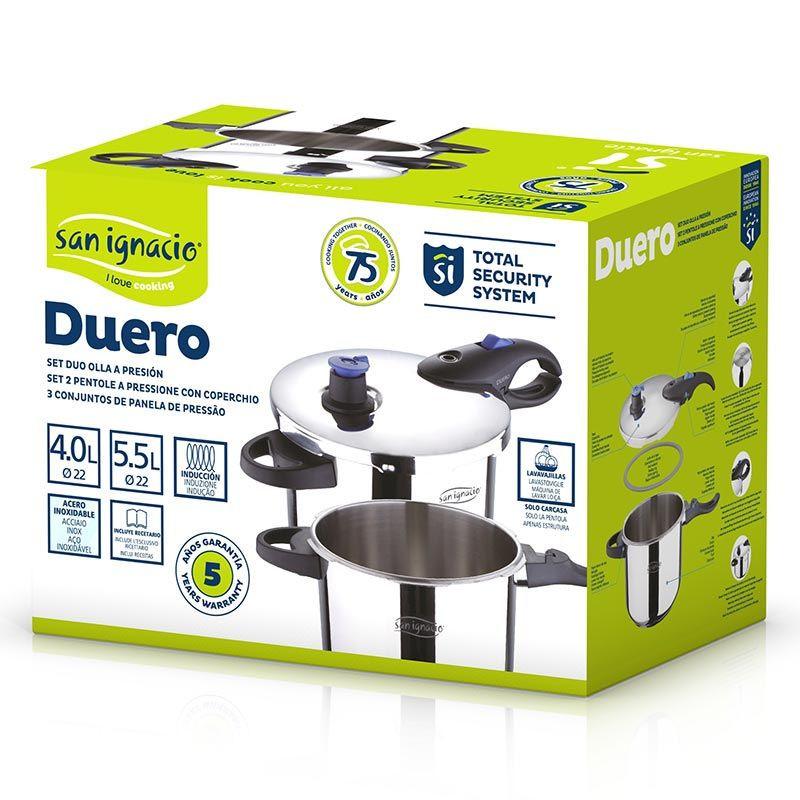 San Ignacio Pressure Cookers 4.0 and 5.5 Liter Stainless Steel Set for Healthy Quick Cooking.