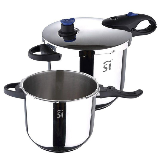 San Ignacio Pressure Cookers 4.0 and 5.5 Liter Stainless Steel Set for Healthy Quick Cooking.