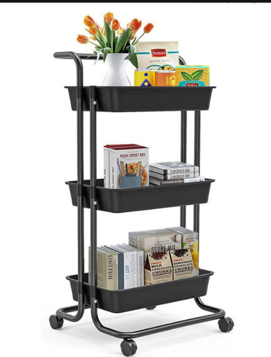 Serving Trolley 3 - Tier Kitchen Storage Cart with Baskets – 43x36x86 cm - Afanaya