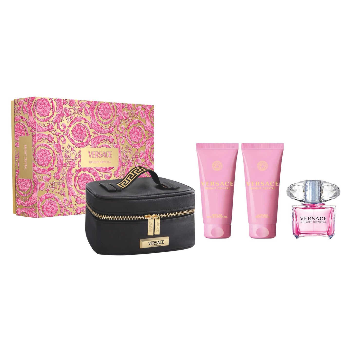 Coffret Versace : Bright Crystal, Eau de Toilette, Pour Femme, 90 ml + Bright Crystal, Lait Hydratant pour le Corps, 100 ml + Bright Crystal, Gel Douche, 100 ml +