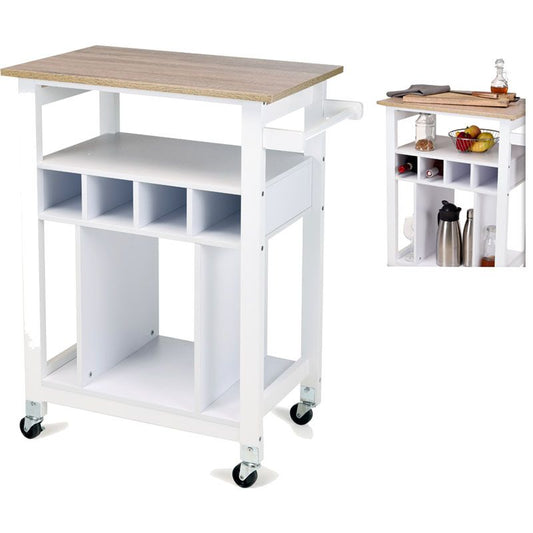 Stylish Kitchen Trolley Modern Rolling Storage Cart with Shelves & Drawer - Afanaya