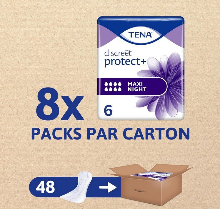 TENA Discreet Maxi Night Pads for Women – Pack of 48 Absorbent Night Protection ProSkin - Afanaya