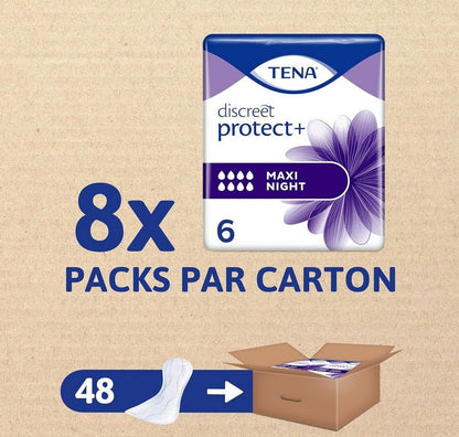TENA Discreet Maxi Night Pads for Women – Pack of 48 Absorbent Night Protection ProSkin - Afanaya