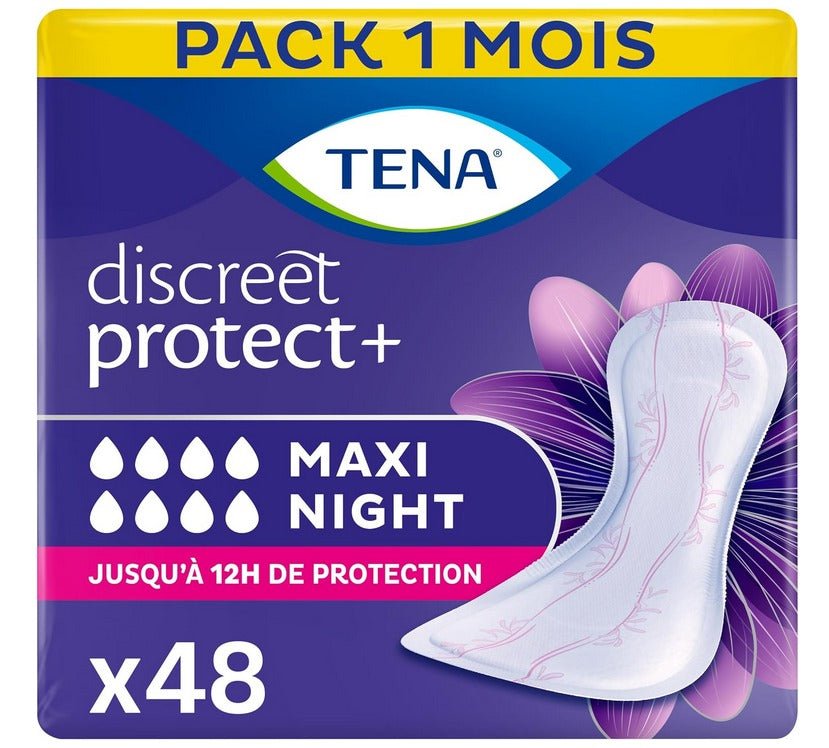 TENA Discreet Maxi Night Pads for Women – Pack of 48 Absorbent Night Protection ProSkin - Afanaya