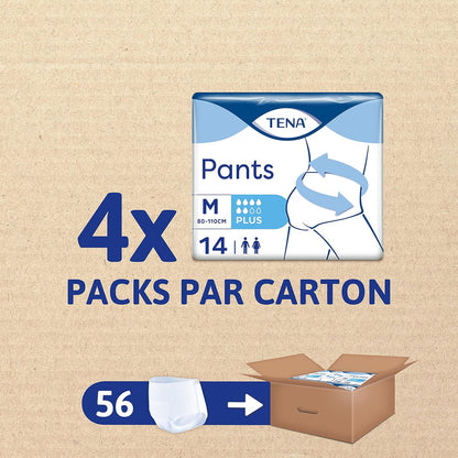 TENA Pants Plus Taille M – 56 Sous-vêtements jetables unisexes pour incontinence (paquet de 4 × 14)