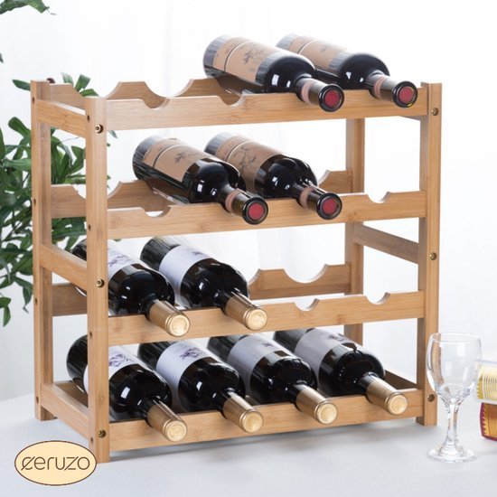 Wine Rack Natural Bamboo Ceruzo Wooden Bottle Holder Storage for 16 Wine Bottles - Afanaya