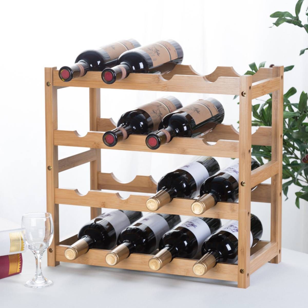 Wine Rack Natural Bamboo Ceruzo Wooden Bottle Holder Storage for 16 Wine Bottles - Afanaya